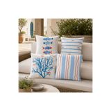 decoarstr Deniz Temalı 4’lü Kırlent Kılıfı Seti 43x43 cm Raşel Kumaş Çift Taraf Baskılı Dekoratif Koltuk Yastığı