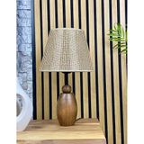 Decodelight Ahşap Ceviz Renk Elips Ayaklı Hazeran Pileli Hasır Şapkalı Abajur Masa Lambası Modelleri (Kahverengi Hazeran)