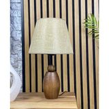 Decodelight Ahşap Ceviz Renk Elips Ayaklı Hazeran Pileli Hasır Şapkalı Abajur Masa Lambası Modelleri (Krem Hasır)