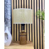 Decodelight Ahşap Ceviz Renk Silindir Ayaklı Hazeran Hasır Şapkalı Abajur Masa Lambası Modelleri (Açık Krem Hazeran)