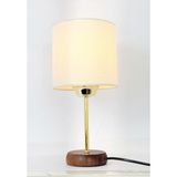Decodelight Bambu Taban Modern Gold Metal Ayaklı Hazeran ve Hasır Kumaş Silindir Şapka Mini Abajur Masa Lambası (Açık Krem)