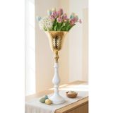 Decodelight Beyaz Dekoratif Modern Metal Ayaklı Gold Toplu Gold Saksı Bahçe Teras Ev Çiçeklik Vazo Dekor