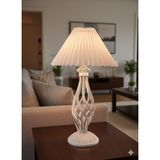Decodelight Beyaz Rustik Burgulu Taşlı Metal Ayaklı 22'lik Pileli Beyaz Şapkalı Abajur Masa Lambası