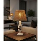 Decodelight Beyaz Rustik Burgulu Taşlı Metal Ayaklı 25'lik Hazeran ve Hasır Kumaş Şapkalı Abajur Masa Lambası (Kahverengi Rattan)