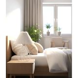 Decodelight Beyaz Rustik Modern Metal Tel Ayaklı 22'lik Pileli Beyaz Kumaş Şapkalı Abajur Masa Lambası