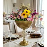 Decodelight Eskitme Dekoratif Cam Babalı Metal Ayaklı 25 cm Çapında Salon Düğün Nişan Vazo Masa Dekor