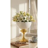 Decodelight Gold Beyaz Dekoratif Ayaklı Metal Ayaklı 25 cm Çapında Salon Düğün Nişan Vazo Masa Dekor