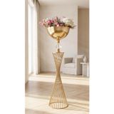 Decodelight Gold Burgu Model Uzun Dekoratif Kristal Taşlı Metal Ayaklı 30 cm Çapında Bahçe Teras Ev Çiçeklik Saksı Vazo