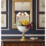 Decodelight Gold Dekoratif Desenli Metal Ayaklı Kristal Taşlı Beyaz Küre Salon Düğün Nişan Vazo Masa Dekor