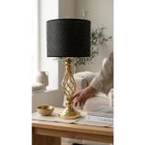 Decodelight Gold Kaplama Burgulu Toplu Metal Ayaklı 30'luk Hazeran ve Şeritli Kumaş Şapkalı Abajur Masa Lambası