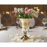 Decodelight Gold -Krom Dekoratif Desenli Metal Ayak Kristal Taş 20 cm Çapında Salon Düğün Nişan Vazo Masa Dekor