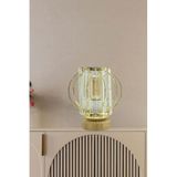 Decodelight Gold Silindir Cam ve Gold Telli Küre Kristal Taşlı Şapkalı Ahşap Bambu Ayaklı Abajur Masa Lambası Modelleri (Küre)