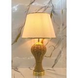 Decodelight GoldMetal Ayaklı Gövdesi Örme Hasır İp El İşi Örmeli Açık Krem Kumaş ve Hazeran Modern Abajur Modelleri Aydınlatma Masa Lambası (Açık Krem Kumaş)