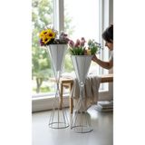 Decodelight Krom Beyaz Metal Dekoratif Salon Bahçe Teras Uyumlu 2'li Taşlı Çiçeklik Saksı Standı Seti Vazo Dekor