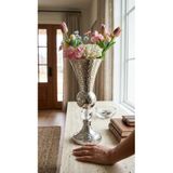 Decodelight Krom Dekoratif Desenli Metal Ayak Kristal Taş 20 cm Çapında Salon Düğün Nişan Vazo Masa Dekor