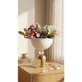 Decodelight Metal Ayaklı Kristal Taşlı Vazo, 25cm, Beyaz Eskitme, Modern Stil, Salon Düğün Nişan Masa Dekoru, Lakeli Finish