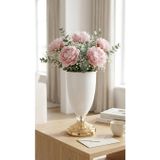 Decodelight Modern Dekoratif Desenli ve Kristal Taşlı Gold Ayaklı Beyaz Vazo Masa Üstü Aksesuar Dekor