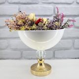 Decodelight Modern Dekoratif Gold Ayaklı Kristal Taşlı Beyaz Büyük Salon Vazo Masa Üstü Aksesuar Dekor