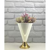 Decodelight Modern Dekoratif Konik Gold Ayaklı Beyaz Konik Büyük Salon Vazo Masa Üstü Aksesuar Dekor