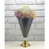 Decodelight Modern Dekoratif Konik Gold Ayaklı Kristal Taşlı Siyah Konik Büyük Salon Vazo Masa Üstü Dekor