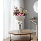 Decodelight Modern Dekoratif Krom Kaplama Burgu Ayaklı Taşlı 20 cm Çapında Beyaz Vazo Masa Üstü Aksesuar Dekor