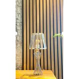 Decodelight Modern Dekoratif Krom Metal Ayaklı Burgu Model Kristal Taşlı Şapkalı Abajur Masa Lambası