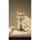Decodelight Modern Dekoratif Krom Metal Ayaklı Çoklu Kristal Taşlı Kademeli Şapkalı Abajur Masa Lambası