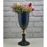 Decodelight Modern Dekoratif Siyah Krom/Altın Toplu Metal Yüksek Ayaklı Vazo Masa Üstü Aksesuar
