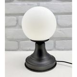 Decodelight Modern Dekoratif Siyah Metal Ayaklı Füme veya Beyaz Glob Camlı Şapkalı Abajur Masa Lambası (Beyaz)