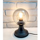 Decodelight Modern Dekoratif Siyah Metal Ayaklı Füme veya Beyaz Glob Camlı Şapkalı Abajur Masa Lambası (Füme)