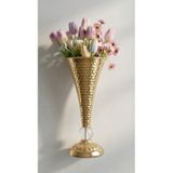 Decodelight Modern Desenli ve Taşlı Gold Ayaklı Uzun Konik Büyük Salon Vazo Masa Üstü Aksesuar Dekor