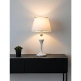 Decodelight Queen Model Beyaz Gold Toplu Metal Yüksek Ayaklı Beyaz Gold Şeritli Şapkalı Abajur Masa Lambası