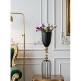 Decodelight Siyah Dekoratif Modern Kristal Taşlı Tel Ayaklı Gold/Krom Detaylı Bahçe Teras Ev Çiçeklik Vazo Dekor (Siyah Gold)