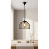 Decodelight Siyah Hasır Yarım Küre Tel Model Metal Bal Renk Camlı Tekli Sarkıt Avize Aydınlatma