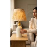 Decodelight Yimpi Dokulu Krem Boyalı Eskitme Toplu Metal Ayaklı 25 cm Kumaş Şapkalı Modern Abajur