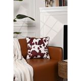 decofav Kahverengi İnek Desenli Deri Fitilli Kadife Kırlent Kılıfı 43x43cm