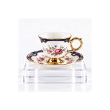 DECOFORM 6 Kişilik Çiçek Desenli Gold Yaldızlı Ayaklı Kahve Fincanı Seti Şık Porselen Fincan ve Tabak Takımı