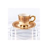 DECOFORM 6 Kişilik Gold Yaldızlı Porselen Türk Kahvesi Fincan Seti Ayaklı Fincan ve Tabak Takımı, Şık Kahve Sunum Seti