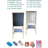 Decolfin Ahşap Çift Taraflı Yazı Tahtası No:10 3 Adet Ahşap Renkli Kalem ve Silgi ile 100x45 cm