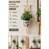 Decolove El Yapımı Makrome Duvar Saksılığı %100 Pamuk Ip Duvar Askılı Saksı Tutucu 110X35 cm Bohem Dekoratif Saksılık