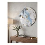 DECOMALL ( AA 1 ) Mermer Desenli Duvar Saati 50x50 cm Sessiz Akordiyon Mekanizma Modern Dekoratif Duvar Saati