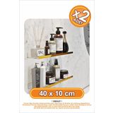 DECOMALL Gold Şeritli x2 Adet 40x10 cm Banyo Duvar Baharatlık Düzenleyici Raf Çok Amaçlı Duvar Rafı