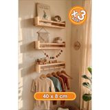 DECOMALL ( Raf-04 ) 40-8 cm 3 lü Ahşap Raf Askılık Ve Kitaplık Rafı-Eğitici Montessori Raf 3 Adet Çocuk Bebek Odası Raf Duvar Rafı