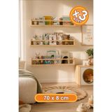 DECOMALL ( Raf-07 ) 70-8 cm 3 lü Ahşap Raf Askılık Ve Kitaplık Rafı-Eğitici Montessori Raf 3 Adet Çocuk Bebek Odası Raf Duvar Rafı