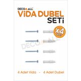 DECOMALL VİDA DUBEL SETİ 4 ADET VİDA 4 ADET DUBEL YILDIZ BAŞLI Vida vida ve dubel seti TR Gıda ile temas için