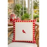 Decomia Home Çift Taraflı Kuş Desenli Kırmızı Pembe Çizgili Kırlent Kılıfı (43x43 cm)