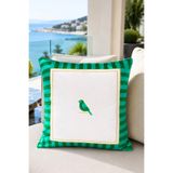 Decomia Home Çift Taraflı Kuş Desenli Yeşil Çizgili Kırlent Kılıfı (43x43 cm)