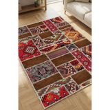 Decomia Home Dijital Baskılı Kaymaz Dot Taban Makinede Yıkanabilir Modern Patchwork Desenli Halı Yolluk-d3009