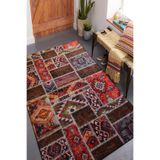 Decomia Home Dijital Baskılı Kaymaz Dot Taban Makinede Yıkanabilir Modern Patchwork Desenli Halı Yolluk-D3009,Kırmızı 200 X 400