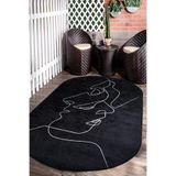Decomia Home Dijital Baskılı Kaymaz Dot Taban Makinede Yıkanabilir Siyah Yüz Çizimli Halı Yoluk Salon Halısı-D575,Siyah 200 X 400